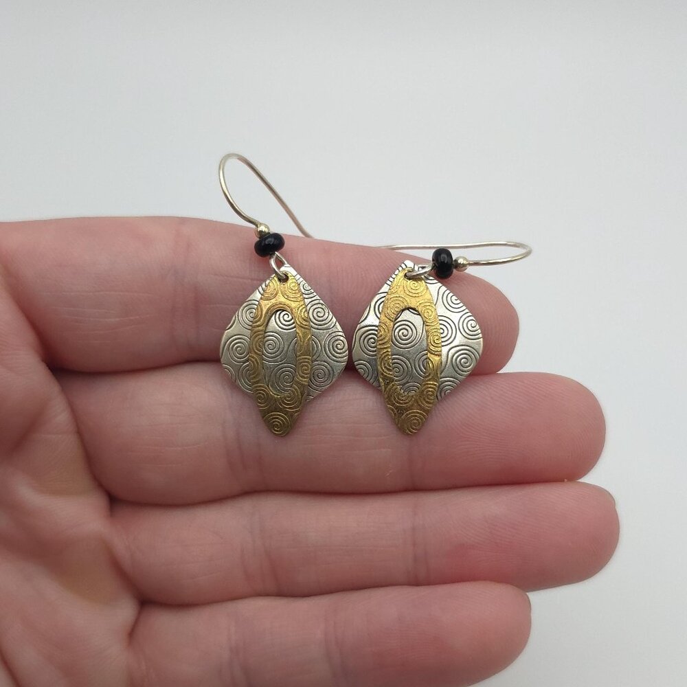 Sterling Silver Textured Two Tone Pattern Earrings A965